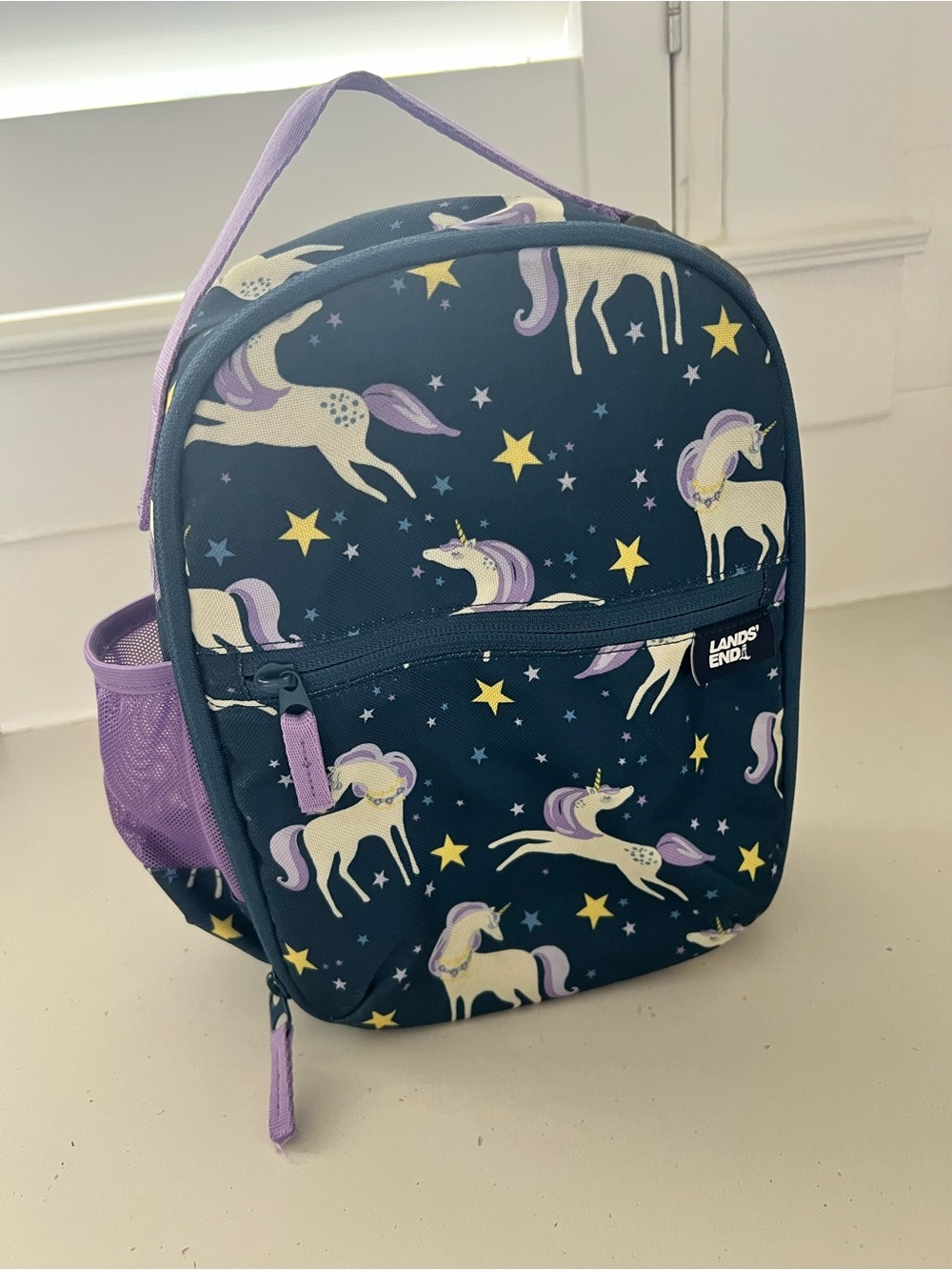 Lands’ End Kids Unicorn Backpack Navy Purple Stars School Bag
